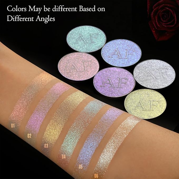 Highlighter Makeup,Green White Pink Shimmer Multichrome Face Highlighter Powder for Eyes Cheek Body,Waterproof Glint iluminadores de maquillaje Korean Highlight Makeup, Shine Natural Glow Enhancer, 04