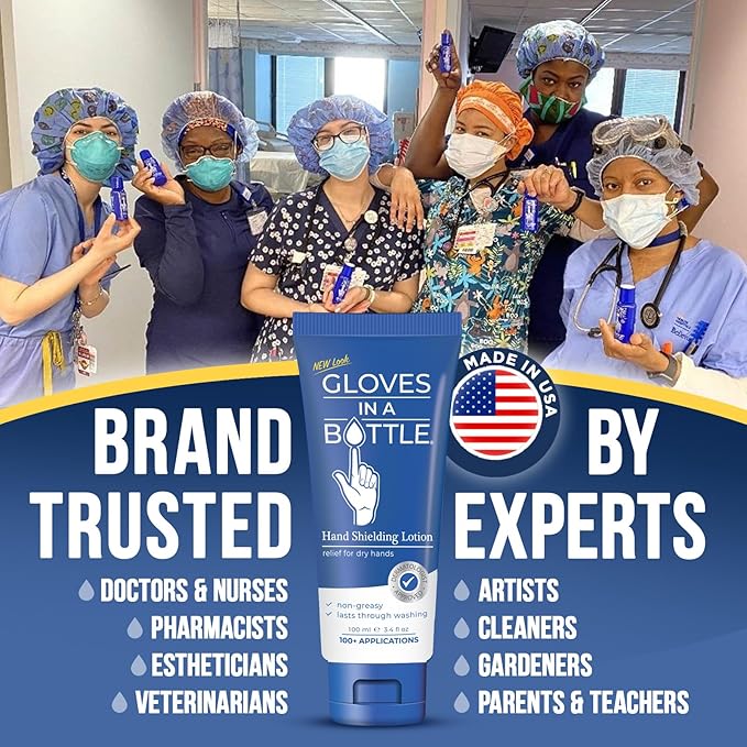 Gloves In A Bottle Shielding Lotion Tube 3.38 oz – TSA-Approved Travel Size Hand Cream for Nurses, Healthcare Workers, Dry & Cracked Hands – Deep Hydration Lotion, Skin Barrier Repair | 2-Pack