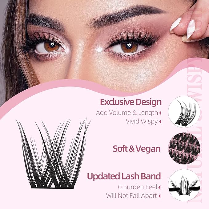 Wispy Lash Clusters Kit 10-18mm Mix D Curl Eye Lashes Wispy Lash Cluster False Eyelash Clusters DIY Lash Extension Kit with Lash Bond & Seal, Lash Glue Remover, Lash Tweezers(U13 Lash Kits)