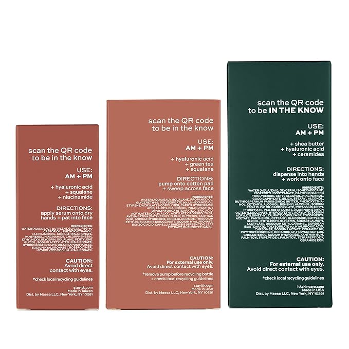 ITK Skincare Glowy Skin 3-Step Routine - Hyaluronic Acid + Niacinamide Serum, Squalane Milky Toner, Deep Moisture Ceramide Face Cream Moisturizer - Makeup Prep Skincare for Glowing Hydrated Skin