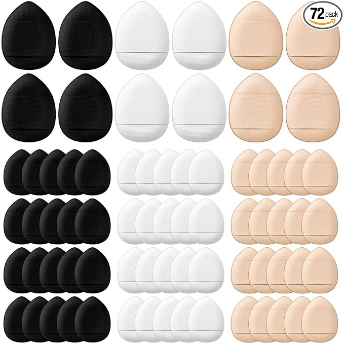Gerrii 72 Pcs Finger Powder Puff Mini Makeup Sponge Soft Beauty Makeup Blender Puff for Foundation, Face Powder, Under Eye Setting, Concealer, Repair Cream, Cosmetic Tool (Black,White,Skin Color)