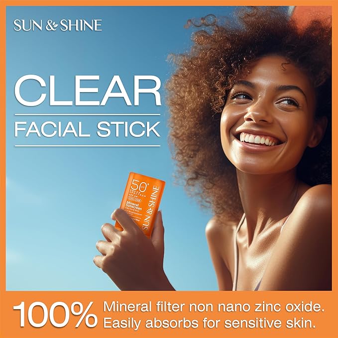 SUN&SHINE Sun & shine clear Mineral STICK sunscreen SPF 50+ Sunscreen Face Stick | Vegan, Reef safe |sensetive skin Broad Spectrum Natural Sunscreen Fragrance free, Dermatological tested
