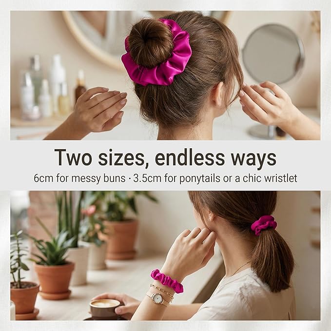 ZLYC 100% Mulberry Silk Scrunchie 19 Momme Gentle Creaseless Hair Tie for Women Dent-Free Ponytail Holder, 3.5cm Solid Violet