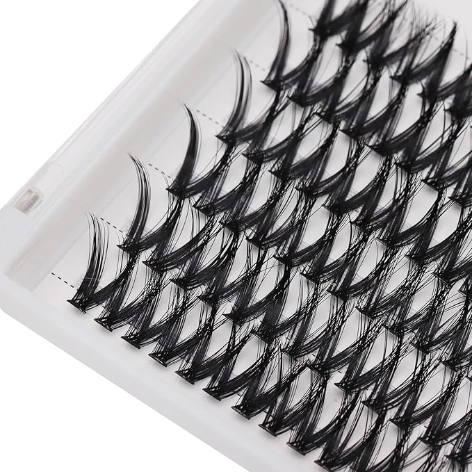 12rows-Large Tray Mixed 8-10-12-14-16mm/Mixed 14-15-16mm/Mixed14mm-16mm/Mixed 18-20mm Wide Stem Individual False Eyelashes Dramatic Black Cluster Eyelashes (MY009-12-14MM)