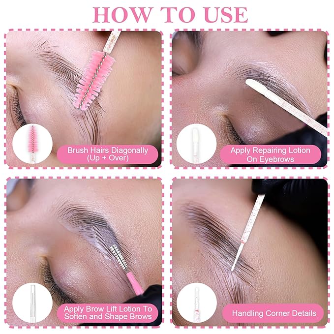 230 Pcs Brow Lamination Supplies with Plastic Box Crystal Pink Micro Eyebrow Brush Spoolies Disposable Lip Applicators Eyelash Brush Mascara Wands Micro Swabs Brow Lamination Kit for DIY Eyelash Lift