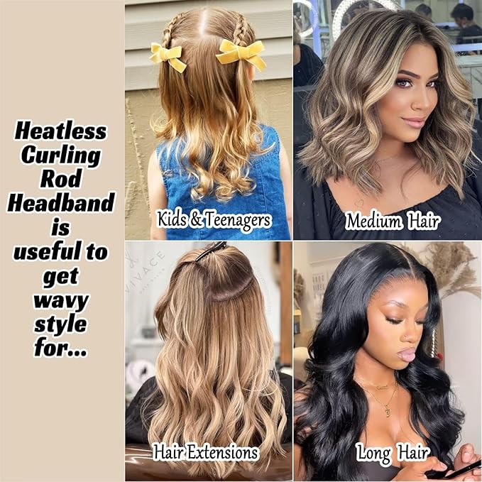 Heatless Curling Rod Headband For Long Hair Overnight Curlers to Sleep In 61" Hair Rollers Soft Cotton Velour Hair Rollers For Women Girls-Black