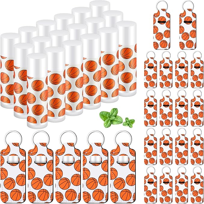 18 Sets Basketball Party Favors Lip Balm and Holder Keychain Bulk Basketball Senior Night 2026 Party Supplies Goodie Bags Stuffers Sport Team Gifts Accessories for Sports Lovers Players Coach