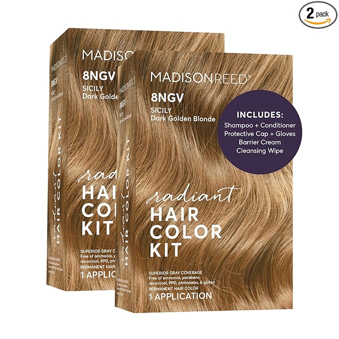 Madison Reed Radiant Hair Color Kit - 8NGV Dark Golden Blonde with Champagne Tones (Sicily), Dimensional Gray Hair Blending Permanent Hair Dye, PPD-Free & Ammonia-Free, 2 Pack
