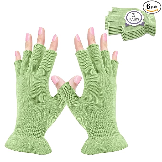 MIG4U Fingerless Moisturizing Gloves, Half Finger Touchscreen Beauty Glove for Eczema, SPA, Dry Hands, Skin Treatment, Summer Sun UV Protection, Apple Green, 3 Pairs S/M