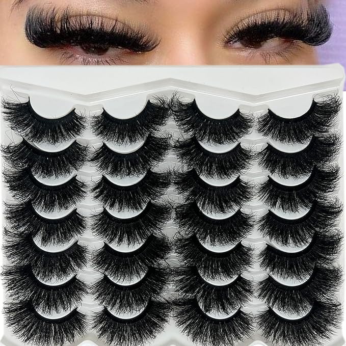Fluffy Lashes Mink Dramatic Cat Eye Big Lashes Pack, 25mm Thick Lash Strips Fake Eyelashes Strips, 20mm Long Fluffy False Eyelashes