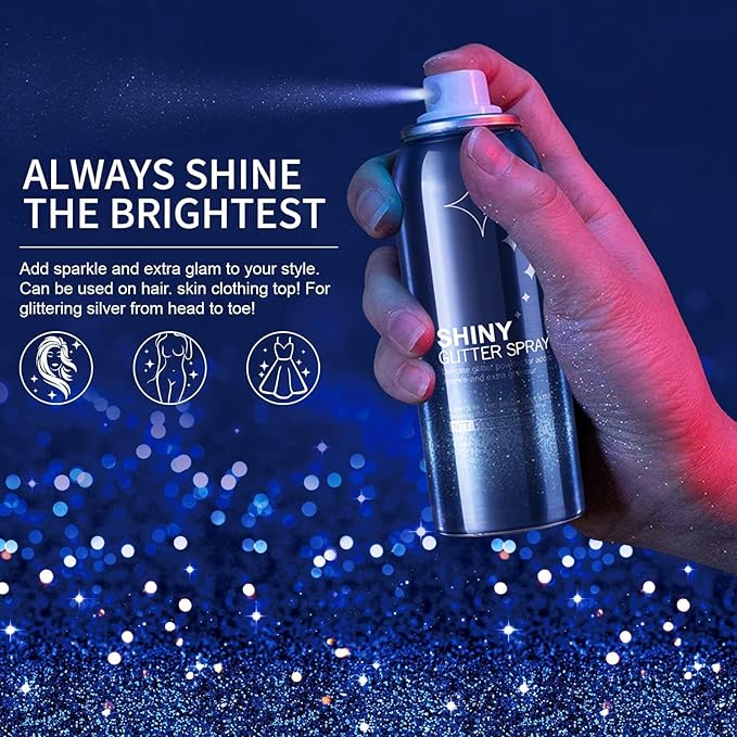 HANYWIL Body Glitter, Glitter Spray for Hair and Body, Spray, Hairspray Clothes, Long-Lasting Shimmer Suitable Stage, Festival Rave Makeup Prom