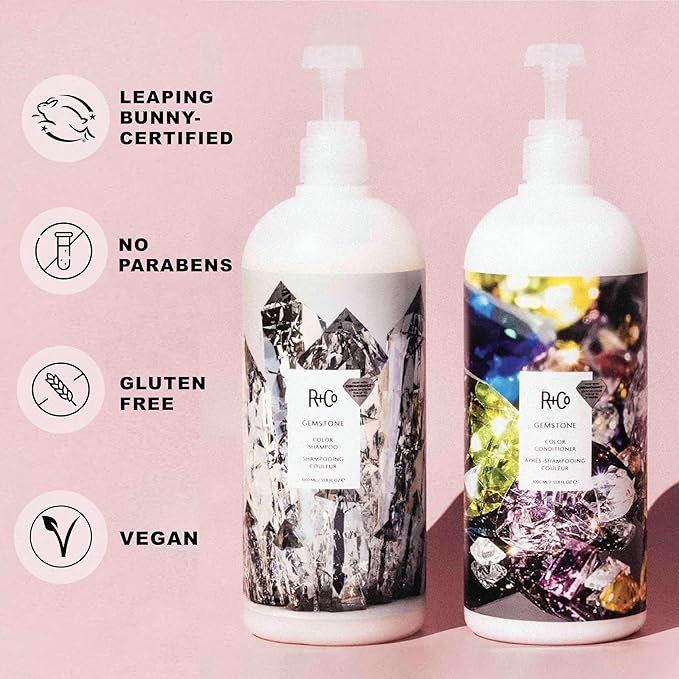 R+Co Gemstone Color Shampoo and Conditioner Liter Set – Color Protection for Vibrant, Fade-Resistant Hair – Hydration, Shine & Sealed Split Ends – Sulfate-Free & Vegan – 33.8 oz (Pack of 2)