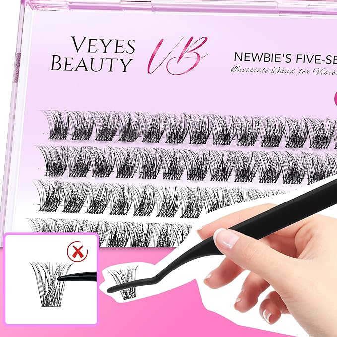 VEYESBEAUTY Lash Clusters Individual Eyelash Extensions Thin & Invisible Band DIY False Eyelashes for Self-application Newbie's Five-Second Series Wispy Lash Tray, Boldeye 10mm Single Length
