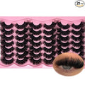 Mink Lashes Fluffy Big Dramatic Cat Eye Strip Lashes Pack D Curl 25mm Long 3D Volume Thick Faux Mink False Eyelashes Bulk 21 Pairs