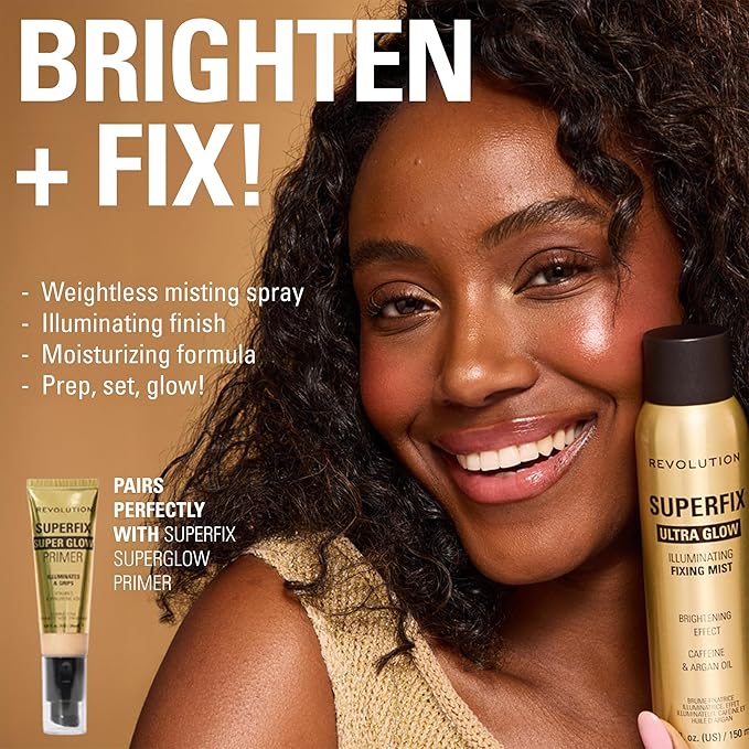 Revolution Beauty London, Superfix Glow Fixing Mist, Makeup Setting Spray with Shimmer Finish & Long Lasting-Hold, Vegan & Cruelty-Free, 5.07 fl oz