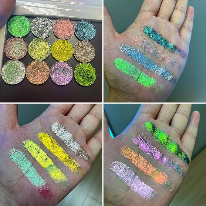 Professional multi-chrome eyeshadow,Handmade and long-lasting chameleon holographic,100% Vegan and Cruelty Free,Super Smooth and Highly Pigmented,Shine special colors (611)