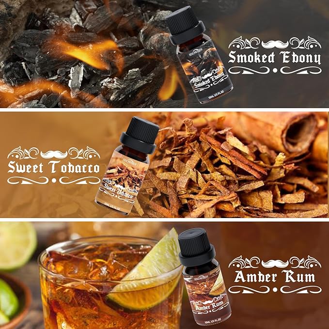 Men Diffuser Oils Gift Set for Father's Day, SNOWSEN Gentlemen's Essential Oil Set for Diffuser for Home, Candles Scents & Perfume, Sandalwood, Cologne, Smoked Ebony, Amber Rum, Cedar, Sweet Tobacco