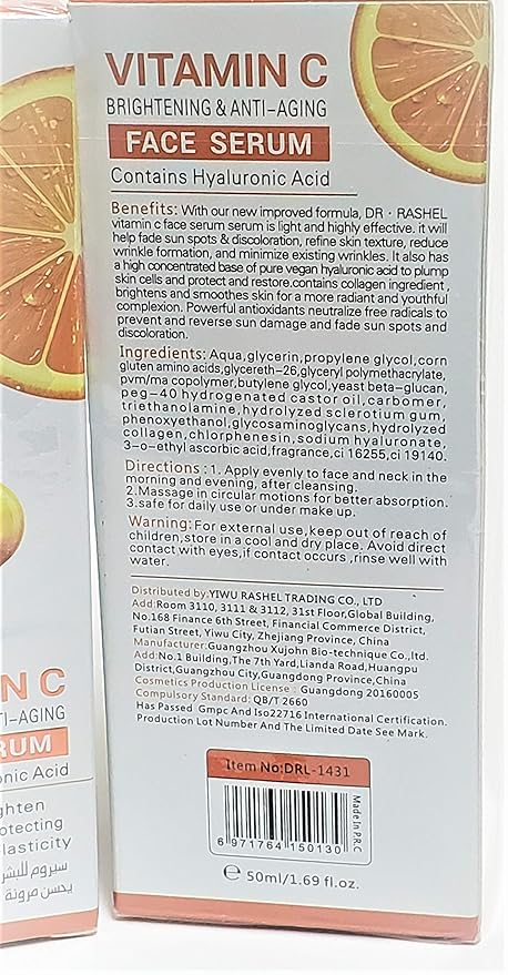 Dr Rashel Vitamin C Face Serum | Hyaluronic Acid , Firming and Anti Aging ( Pack of 2 ) + 1 Pair of Collagen Crystal Eye Mask
