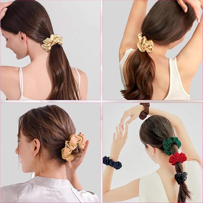 100% Pure Mulberry Silk Hair Scrunchies for Women & Girls, Light Gold, 16 Momme Silk for Curly, Thick or Thin Hair