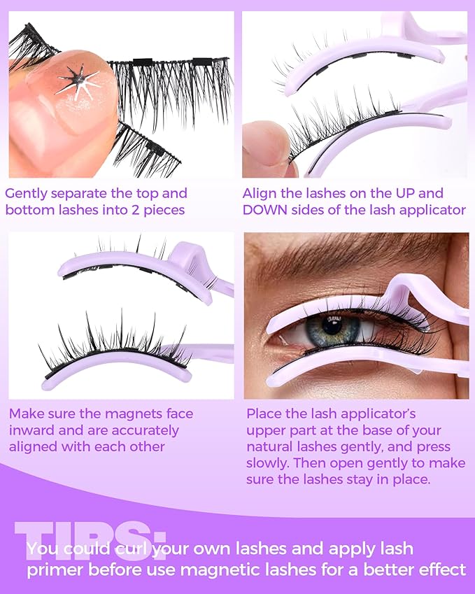 Cat Eye Magnetic Eyelashes Natural Look Wispy Magentic Lashes Reusable Magnetic Eyelashes with Applicator No Glue Needed Press on Magnetic Lashes by JIMIRE Quick to Wear by JIMIRE
