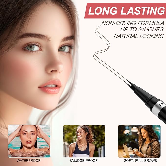 Eyebrow Pencil, 2-in-1 Waterproof Eyebrow Pen, with 2 Tip Microblading Eyebrow Pencil and Ultra-Precise Brow Pencil, with Eyebrow Brush, Eyebrow Pencils for Women, Natural Brows - DP Dark Brown