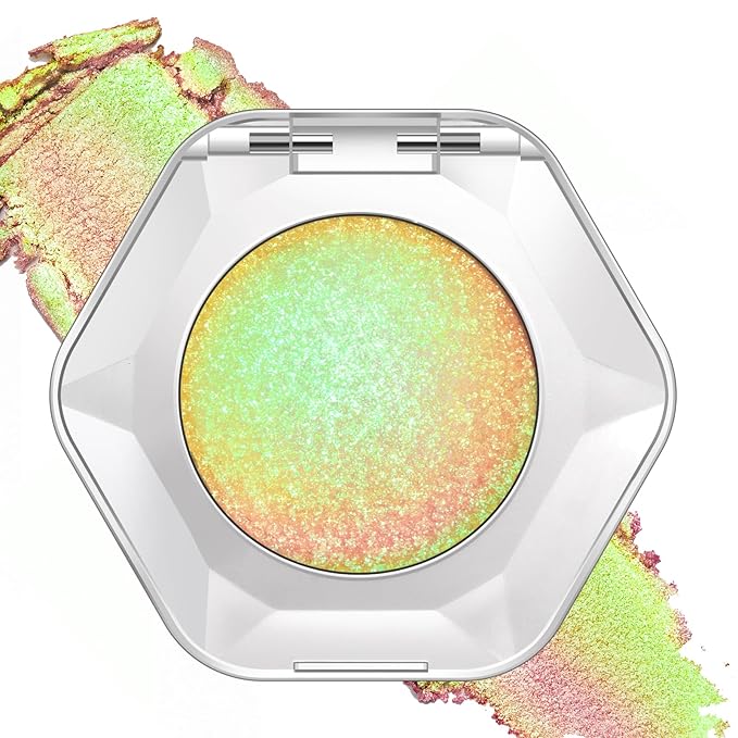 Noerrors Yellow Green Holographic Duochrome Glitter Eyeshadow, Multichrome Rich Color Shimmer Metallic Eyeshadow for Blue Green Eyes, Satin Shiny Iridescent Mermaid Eye Makeup Palette Rave Accessories