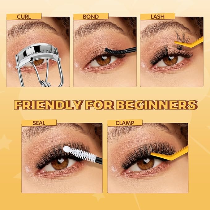 QUEWEL DIY-Lash-Extension-Kit, 3D Fluffy-Lashes-Clusters-Kit with 280PCS 30+40+50D Lashes Clusters Mixed 10-16mm Eyelash Clusters, Lash Bond and Seal, Eyelashes Tweezers DIY at Home(3D 30+40+50 KIT)