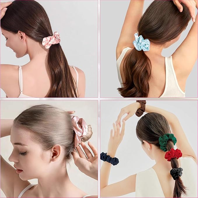 SALE!! Mulberry Silk Scrunchies and Hair Ties - 16 Momme Silk for Sleep, for Women with Curly, Thick, or Thin Hair (2, 12 Pink & Blue)