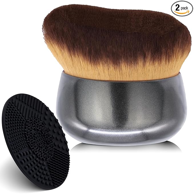 Extra Large Body Makeup Brush For Self Tanner, Leg Makeup & Bronzer Blend, 75 mm Wide-Headed Kabuki Brush for Even& Pretty Sunscreen& Lotion Application. With Cleaning Mat, Face Back Brush Set - Black