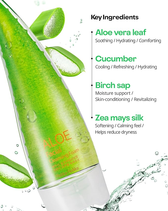 HOLIKA HOLIKA Aloe Facial Cleansing Foam, 5.07 fl.oz.