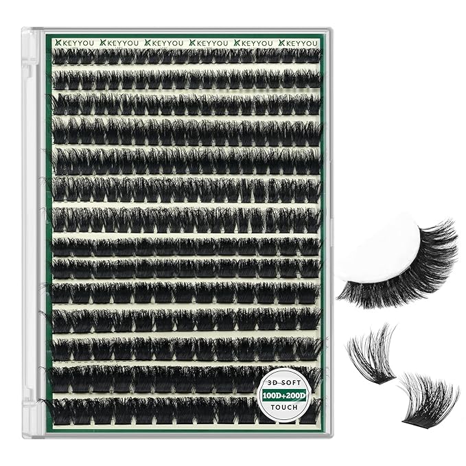 KEYYOU Lash Clusters 3D Effect Eyelash Clusters 231pcs Individual Lashes Wispy Lashes Volume Cluster Lashes Natural Soft DIY Lash Extension(3D-100D200D-D-8-16MIX)