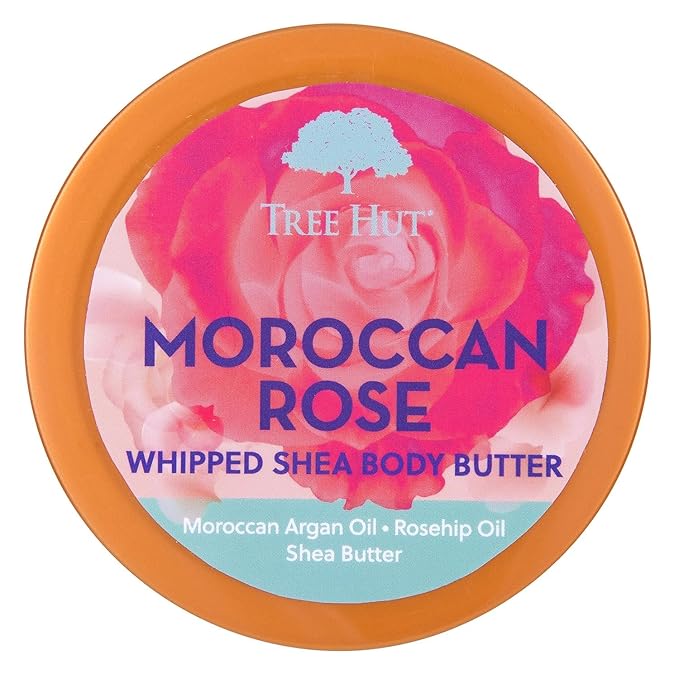 Tree Hut Moroccan Rose Whipped Shea Body Butter, Hydrating & Nourishing Body Lotion with Natural Oils, Moisturizer for Soft & Smooth Skin, 8.4 Oz
