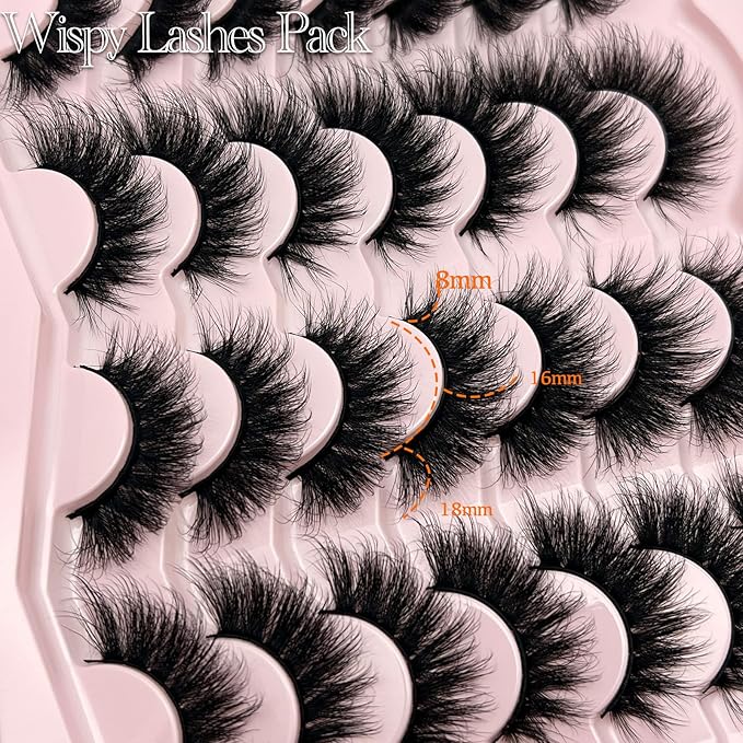 Mink Lashes Cat Eye Fluffy False Lashes Wispy Natural Lash Strips C Curl Faux Mink False Eyelashes Pack Full Strip False Eyelashes Natural Look