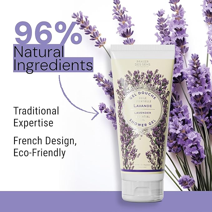 Panier des Sens - Lavender Moisturizing Body Wash for Women & Men - Gentle Shower Gel - 96% Natural - Normal, Sensitive Skin - Body Care Made in France, SLS Free, Vegan - 6.8 floz