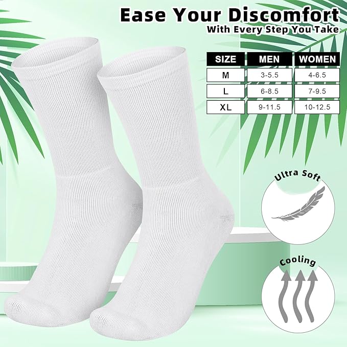 4 Pairs Cotton Soft Eczema Socks Hydrating Moisturizing Therapy Cotton Socks Eczema Relief for Adult Wet Wrap Non Itch Soft Feet Treatment (White,M)