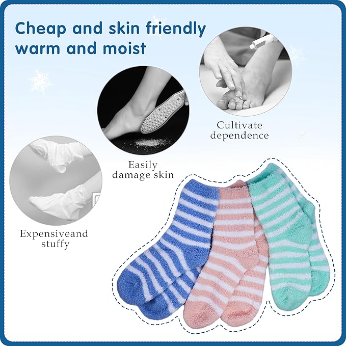3 Pairs Aloe Socks Moisturizing Spa Socks for Dry Cracked Feet, Sleeping Fuzzy Socks Non Slip Lotion Socks for Women Men Spa, Foot Care Socks for Repairing Softening Dry Cracked Heel