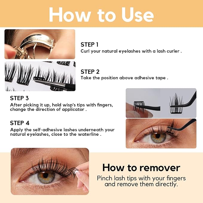 LA MAESII Self Adhesive Lash Clusters Kit, 10-14mm Self Adhesive Eyelashes Kit, DIY Eyelash Extensions, Natural Look Lashes No Glue Needed(R9-04)