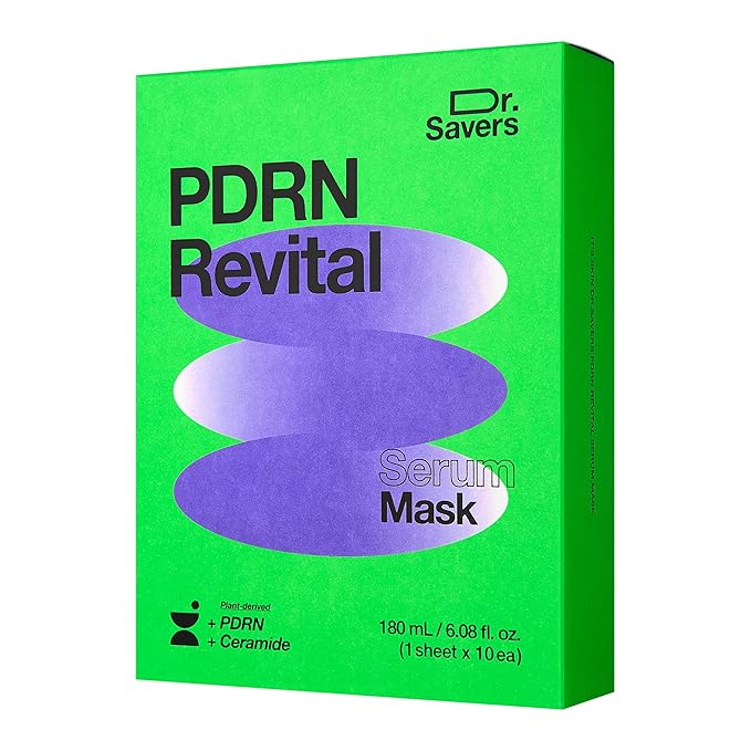 Dr. Savers PDRN Revital Face Serum Mask, 0.60 Fl Oz, Rejuvenating Skin Barrier & Firming Care with Mugwort-Derived PDRN, Ceramide & PHA, Healthy Glow, Personalized Korean Skincare, 10 Sheets