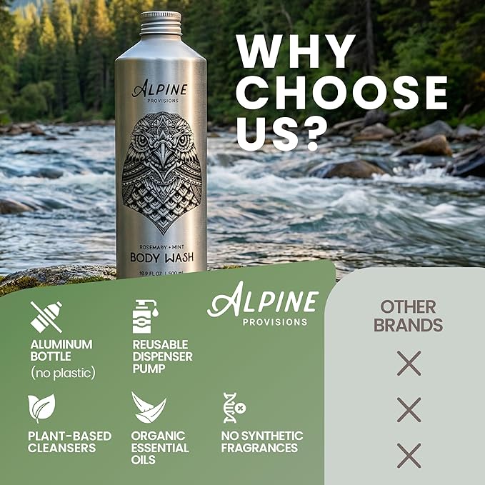 Alpine Provisions Natural & Organic Body Wash with Lavender & Juniper – Moisturizing Shower Gel with Aloe Vera, Coconut Oil & Essential Oils – Vegan, Sulfate-Free, Plastic-Free – 16.9 fl oz