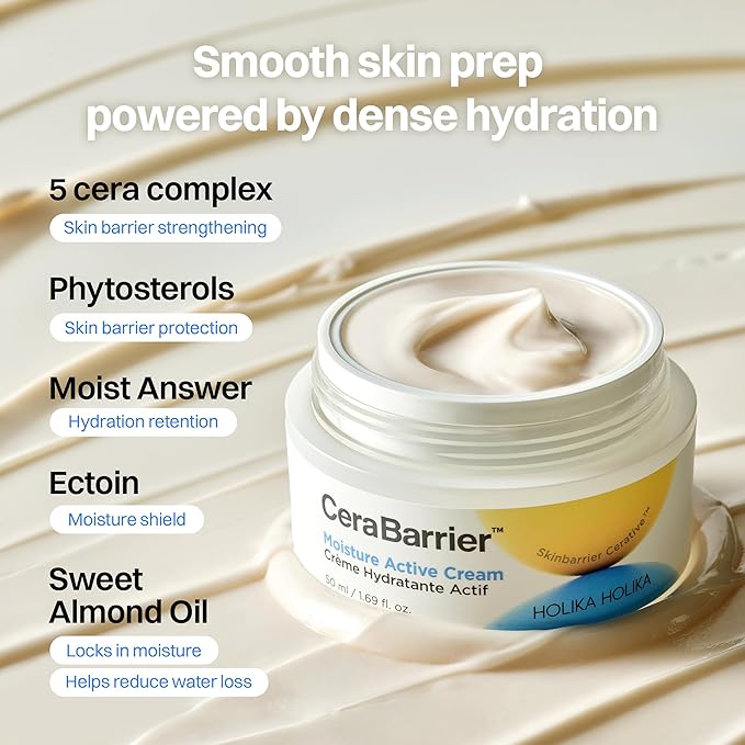 HOLIKA HOLIKA Cerabarrier Moisture Active Cream - Face Hydrating Barrier Repair - 5 Ceramide Complex, Phytosterols, Ectoin - Deep Moisture Lock Korean Skincare for Dry Sensitive Skin, 1.69oz