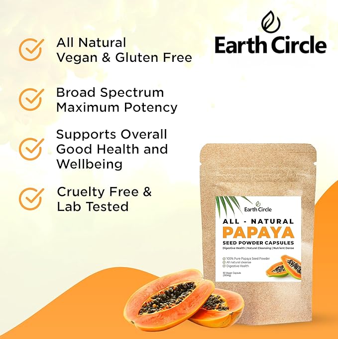 Papaya Seed Powder Capsules – Powerful Papain Supplement with Vitamins A, C, & E & Enzymes for Digestion & Gut Health – 360mg/Serving – 60 Vegan Capsules per Pack (Pack of 3, 90-180 Day Supply)