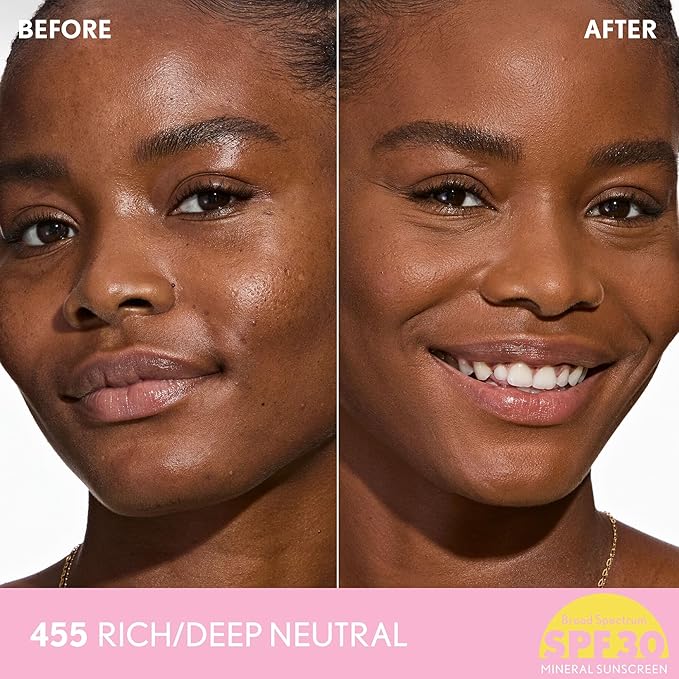 COVERGIRL Clean Fresh Blurring Skin Tint with SPF 30, 455 Rich/Deep Neutral, Liquid Foundation, Soft Matte Finish, Smooths, Brightens, Blurs Pores, Mineral Sunscreen, Vegan Formula