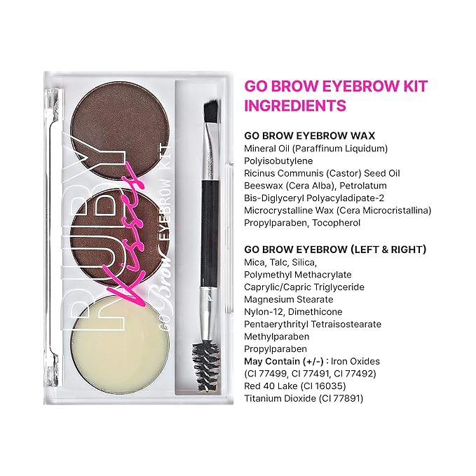 Ruby Kisses Go Brow Eyebrow Kit, Dual Shade Powder & Wax, Includes 3 Stencils, Perfect for Shaping & Defining, Natural Brow Look, Ideal for Sparse Brows