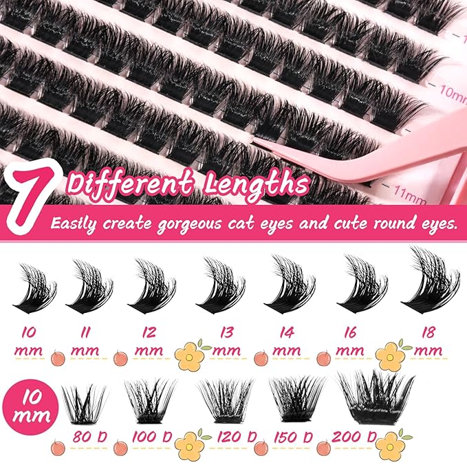 Lash Clusters 80D 100D Eyelash Clusters Volume Thick 10-18mm D Curl Soft Individual DIY Lash Extensions Fluffy Wispy Lightweight Reusable Natural Look at Home for Beginners(518 Pcs)