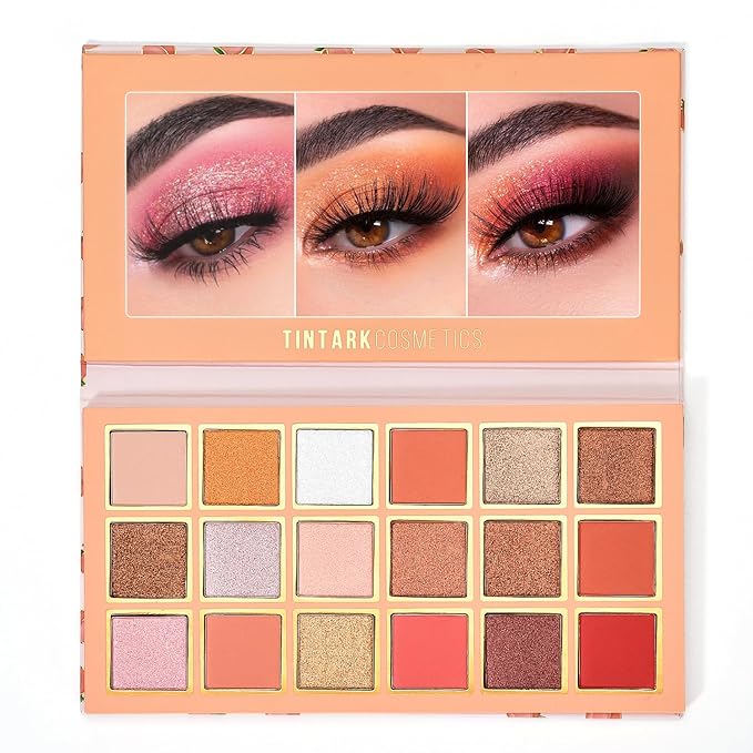 Tintark Peach Please Eyeshadow Palette, 18 Colors Matte Shimmer Metallic Pink Nude Shades, Highly Pigmented Blendable Long Lasting Powder Makeup Kit