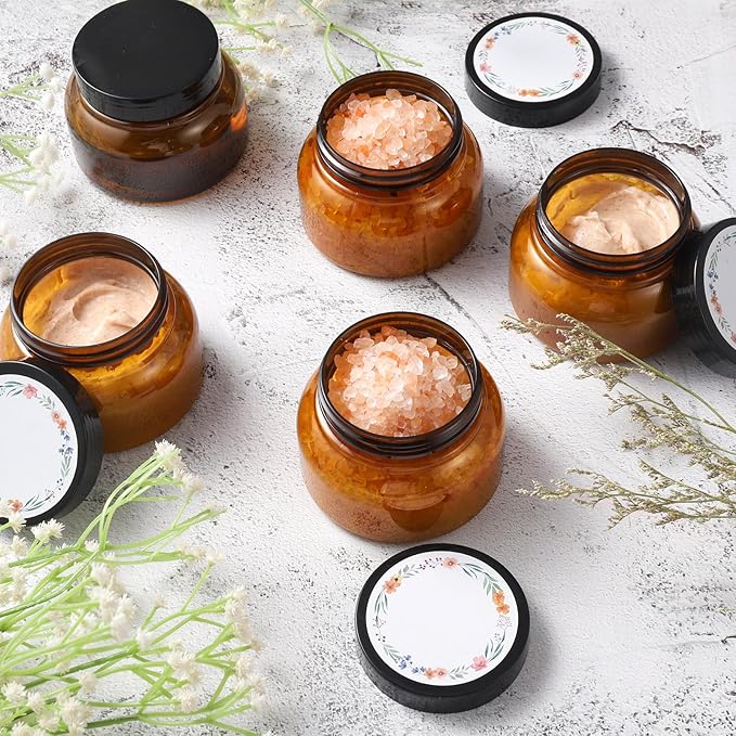 32 Pack 8 oz Plastic Sugar Scrub Containers with Lids, Body Butter Jars Amber Empty Refillable Round Cosmetic Containers for Creams,Lotions,Candy,Bath Salt,Gel