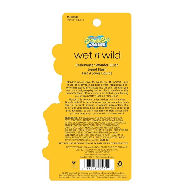 wet n wild SpongeBob Underwater Wonder Liquid Blush, Buildable Shimmery Gel Formula with Seamless Blend & Matte Finish – Perfect Square