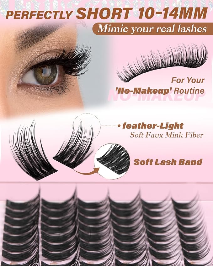 Short Wispy Lash Clusters 10-12-14mm Natural Eyelashes Clusters pestañas postizas naturales C Curl Cluster Eyelash Extensions Fairy Lashes Clusters Lightweight Eyelash Clusters DIY Individual Lashes