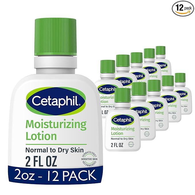 Cetaphil Face & Body Moisturizer, Hydrating Moisturizing Lotion for Normal to Dry Skin, Suitable for Sensitive Skin, 2 oz Pack of 12, Fragrance Free, Hypoallergenic, Non-Comedogenic