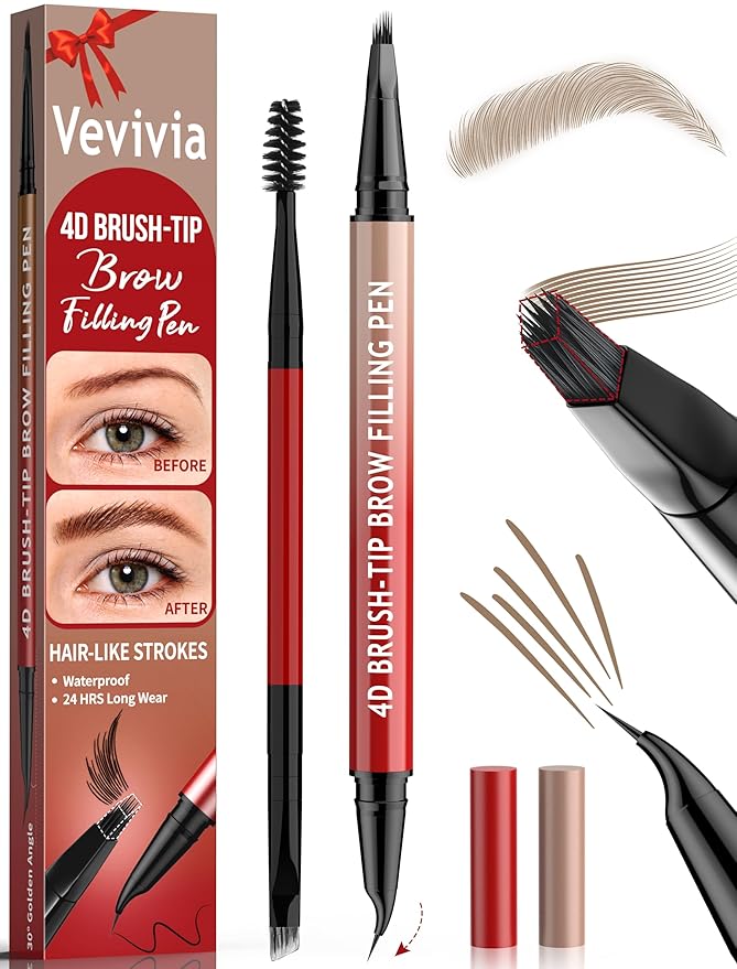 Vevivia Eyebrow Pencils for Women - Eyebrow Pen with 4D Brush-Tip & Curved Tip for Natural Fuller-Looking Brows, Precise Hair-Like Strokes for All Brow Types, Last All-Day Eyebrow Makeup, Blonde